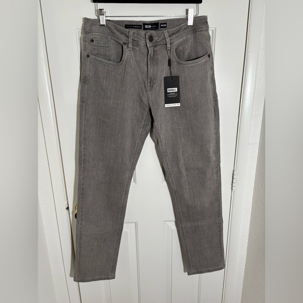 Barbell Apparel Men’s Athletic Fit, Straight Stretch Jeans in Grey. (NWT)